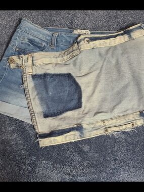 Light Washed Denim Skort Jean Shorts with Button Front